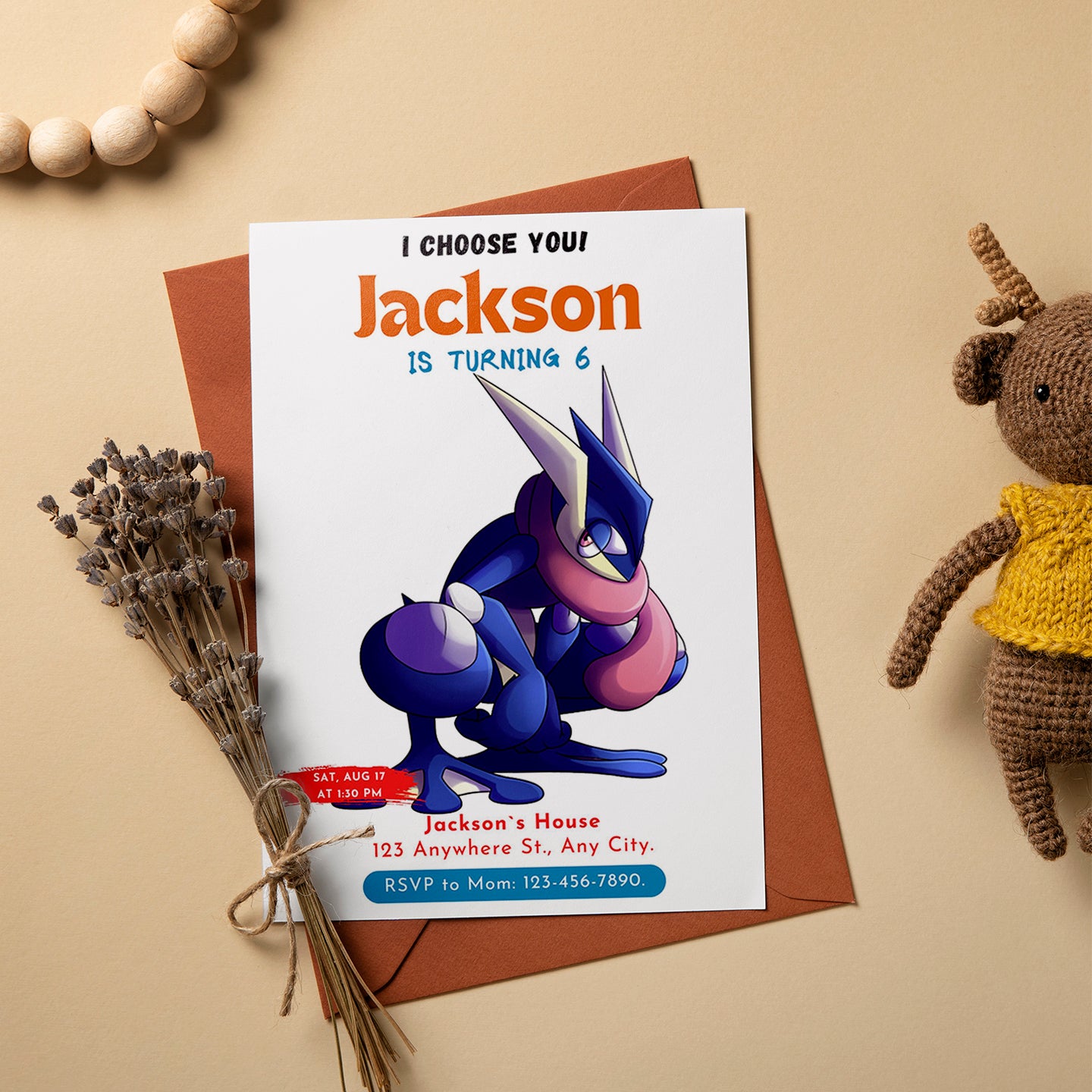 Greninja Birthday Party Invitation Template | Pokemon Invite - CreativeRino