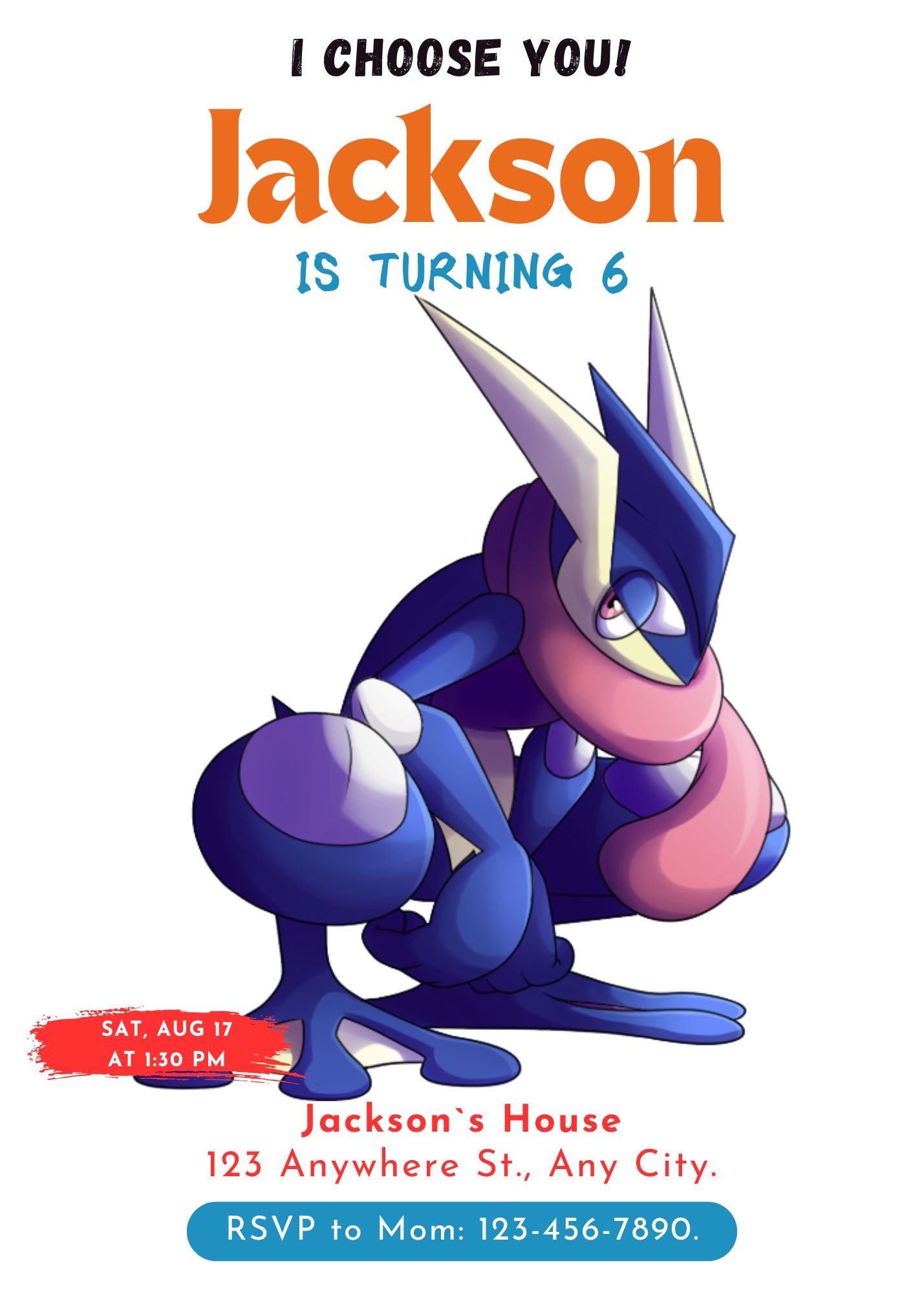 Greninja Birthday Party Invitation Template | Pokemon Invite - CreativeRino