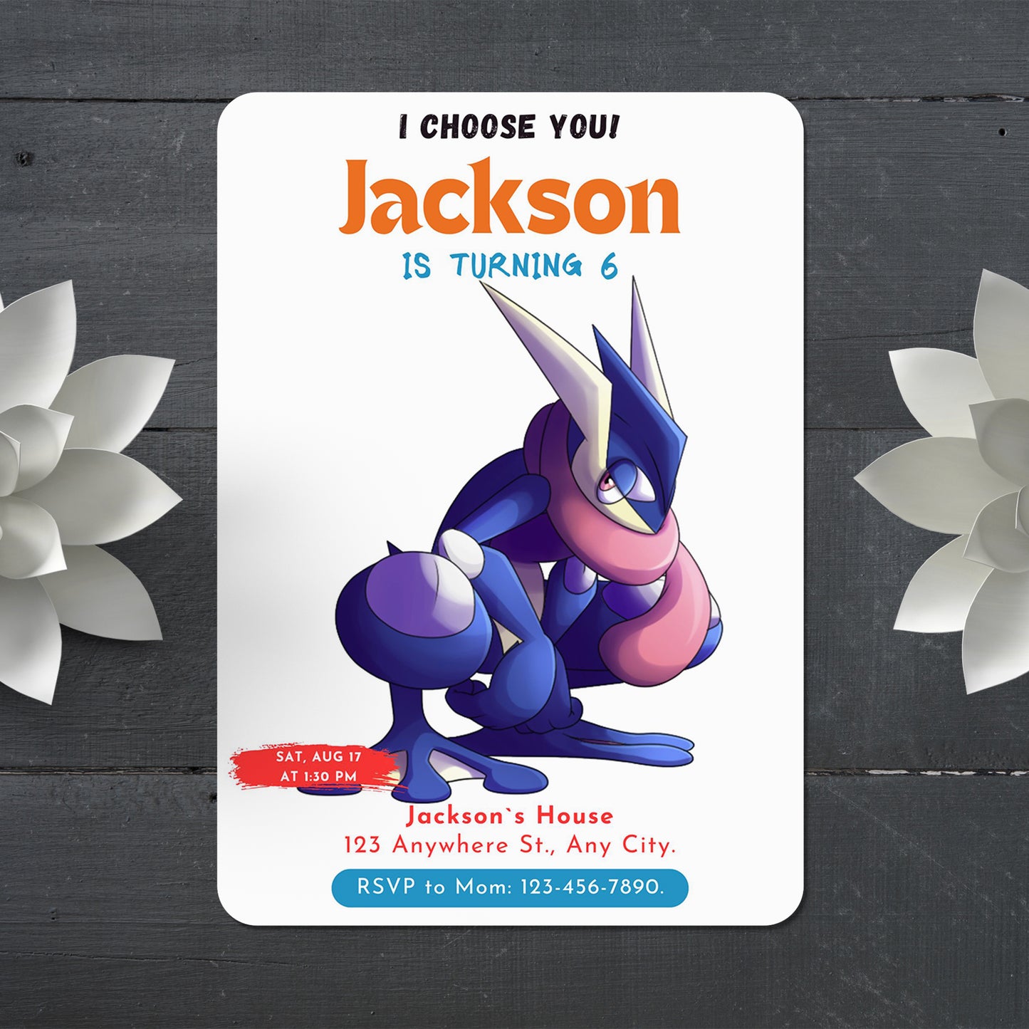 Greninja Birthday Party Invitation Template | Pokemon Invite - CreativeRino