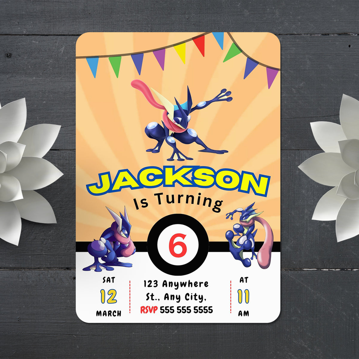 Greninja Pokemon Birthday Party Invitation Template - CreativeRino
