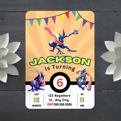 Greninja Pokemon Birthday Party Invitation Template - CreativeRino
