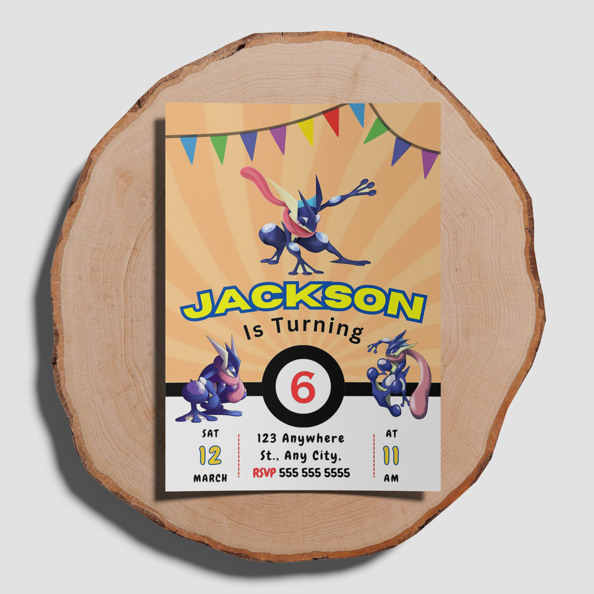 Greninja Pokemon Birthday Party Invitation Template - CreativeRino
