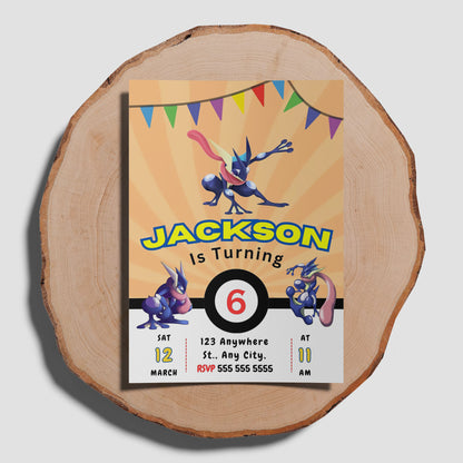 Greninja Pokemon Birthday Party Invitation Template - CreativeRino