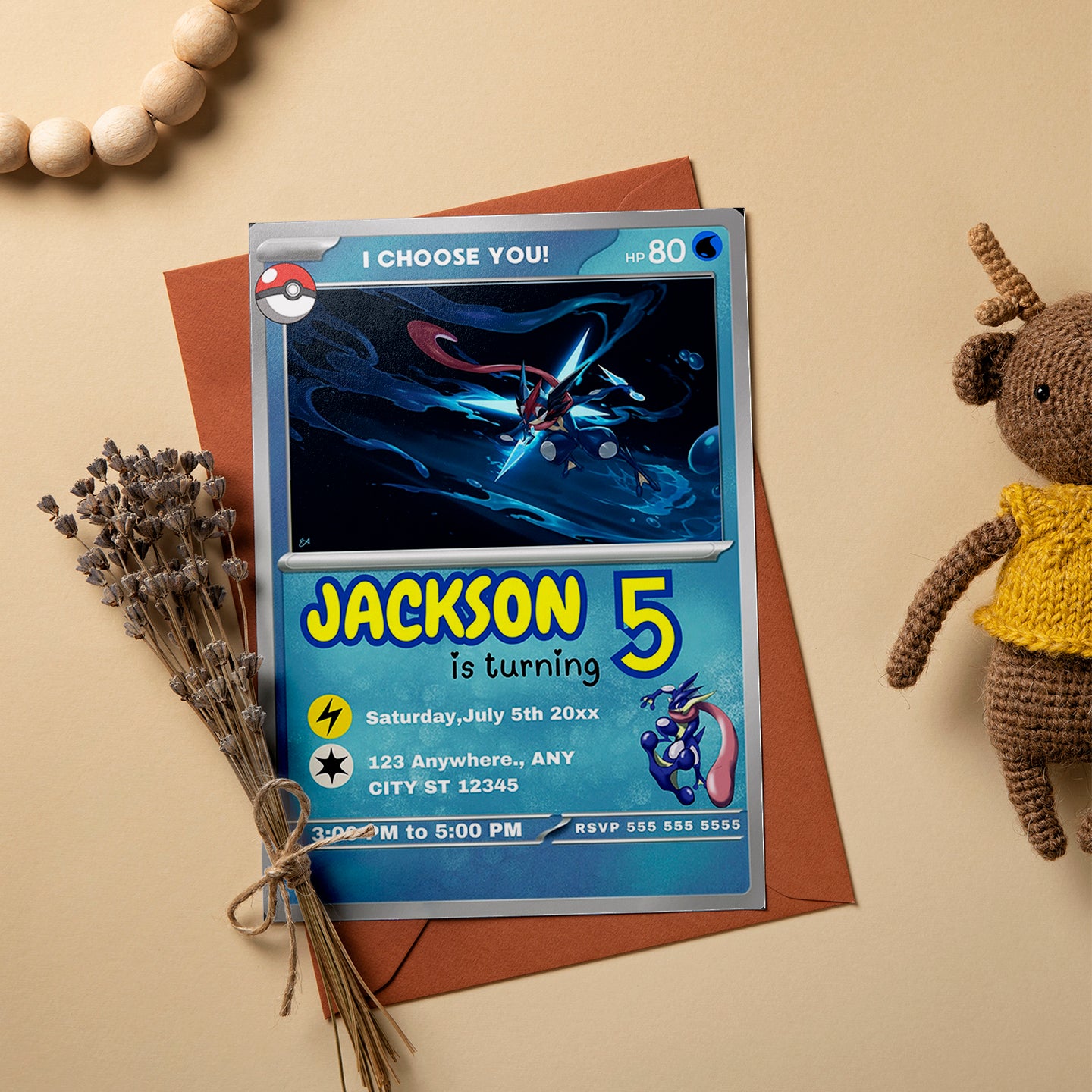 Greninja Invitation Template | Pokemon Card Birthday Invite - CreativeRino
