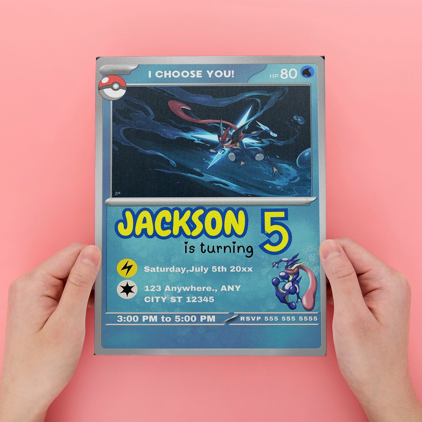 Greninja Invitation Template | Pokemon Card Birthday Invite - CreativeRino