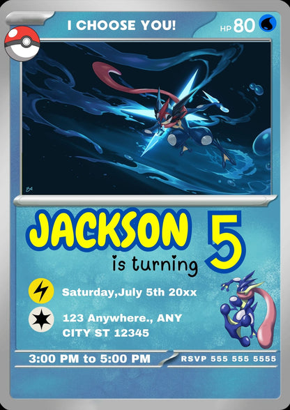 Greninja Invitation Template | Pokemon Card Birthday Invite - CreativeRino