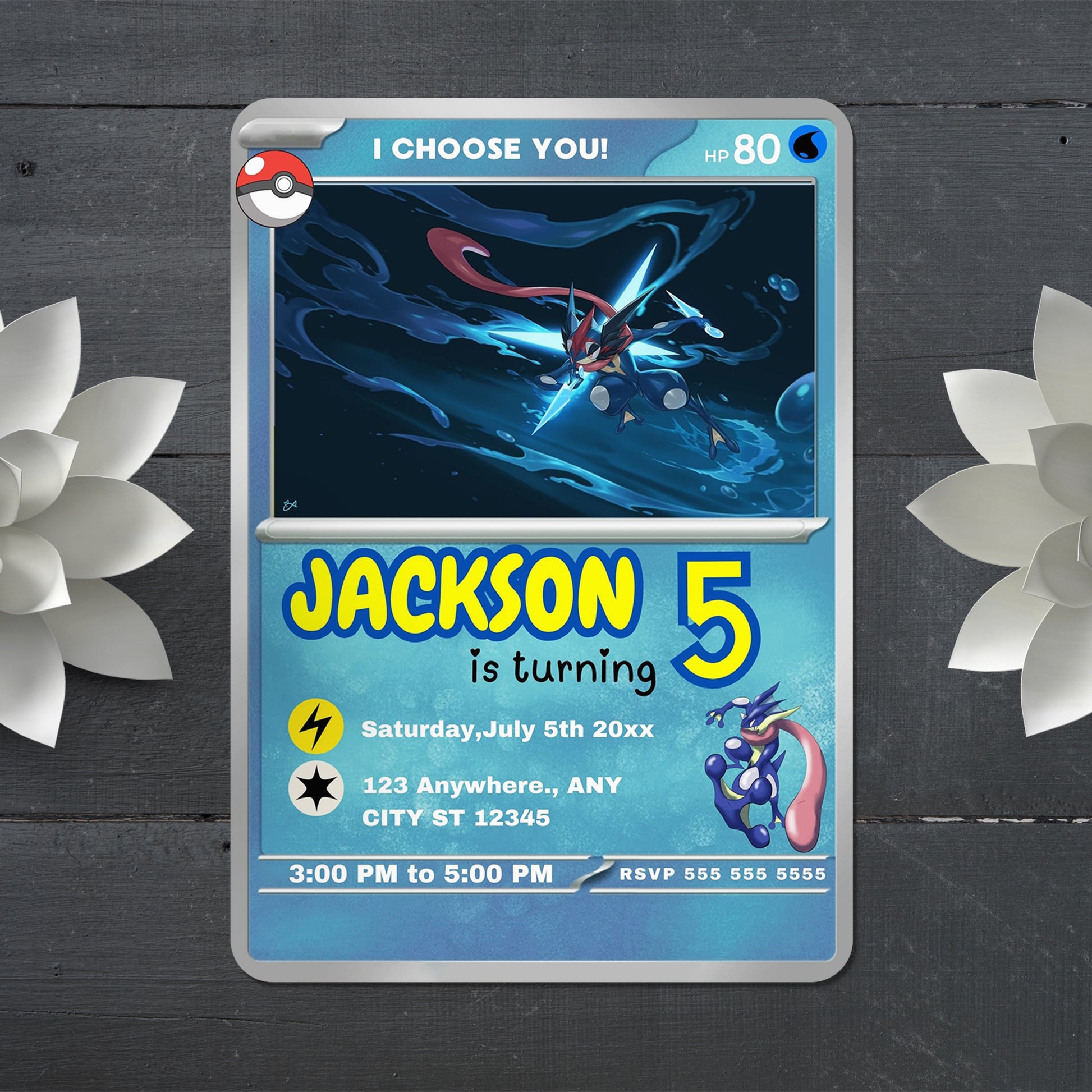 Greninja Invitation Template | Pokemon Card Birthday Invite - CreativeRino