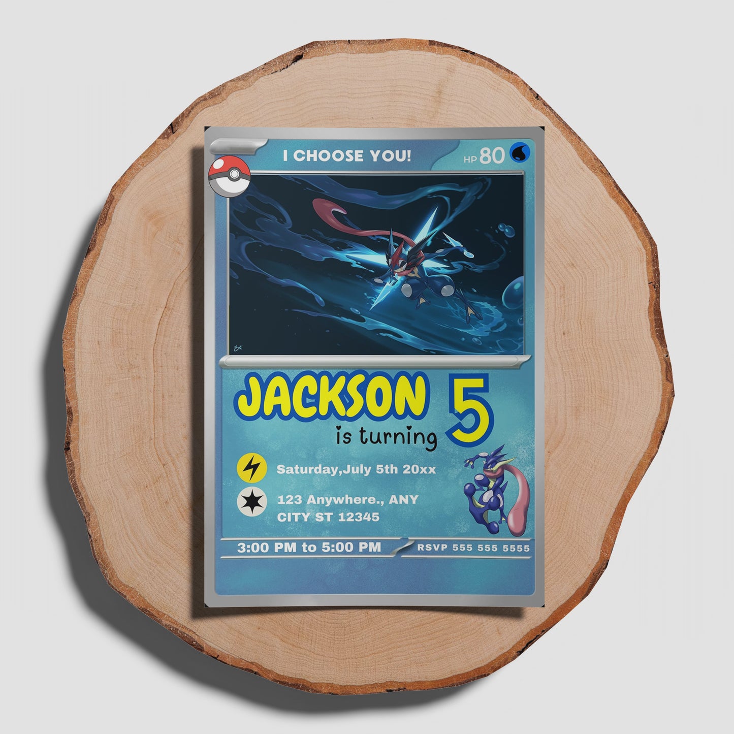 Greninja Invitation Template | Pokemon Card Birthday Invite - CreativeRino