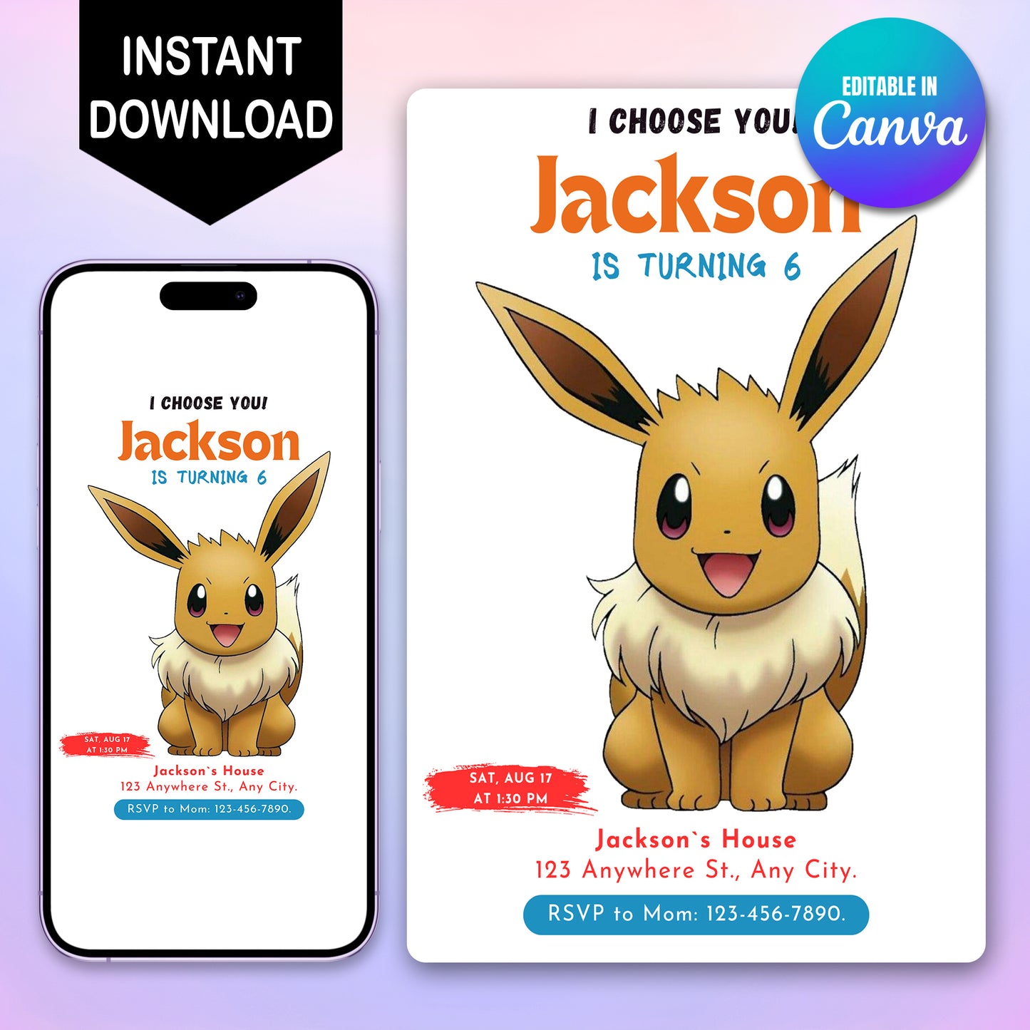 Eevee Birthday Party Invitation Template | Pokemon Invite - CreativeRino