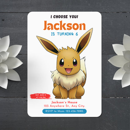 printable pokemon birthday card Eevee Birthday Party Invitation Template