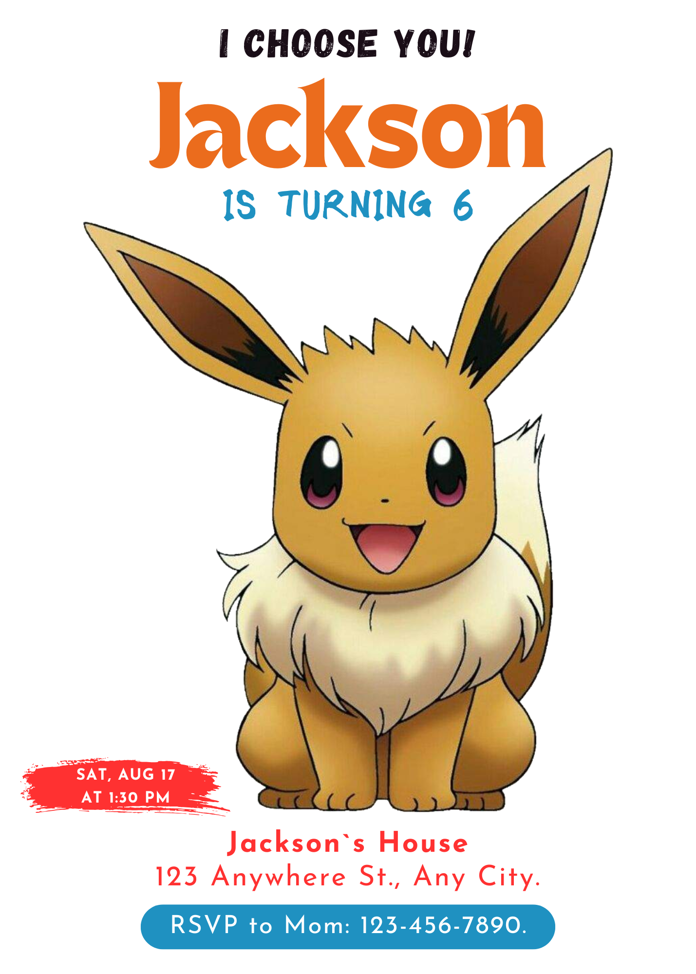 Eevee Birthday Party Invitation Template | Pokemon Invite - CreativeRino