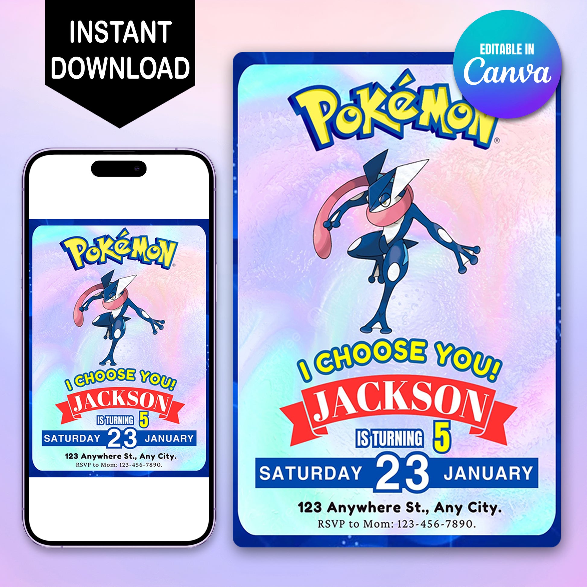 Greninja Invitation Template | Pokemon Birthday Invite - CreativeRino