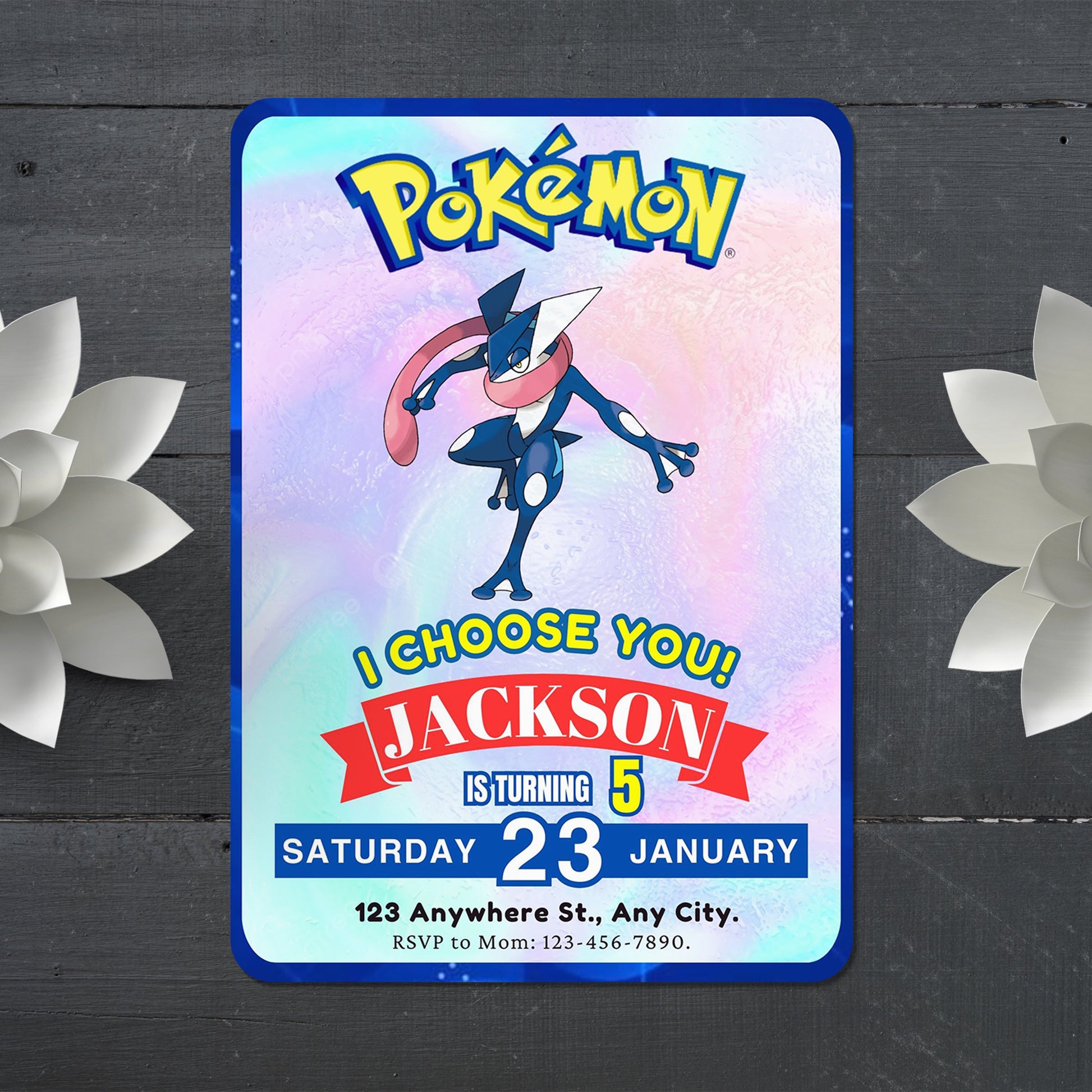 Greninja Invitation Template | Pokemon Birthday Invite - CreativeRino