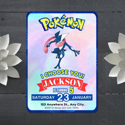 Greninja Invitation Template | Pokemon Birthday Invite - CreativeRino
