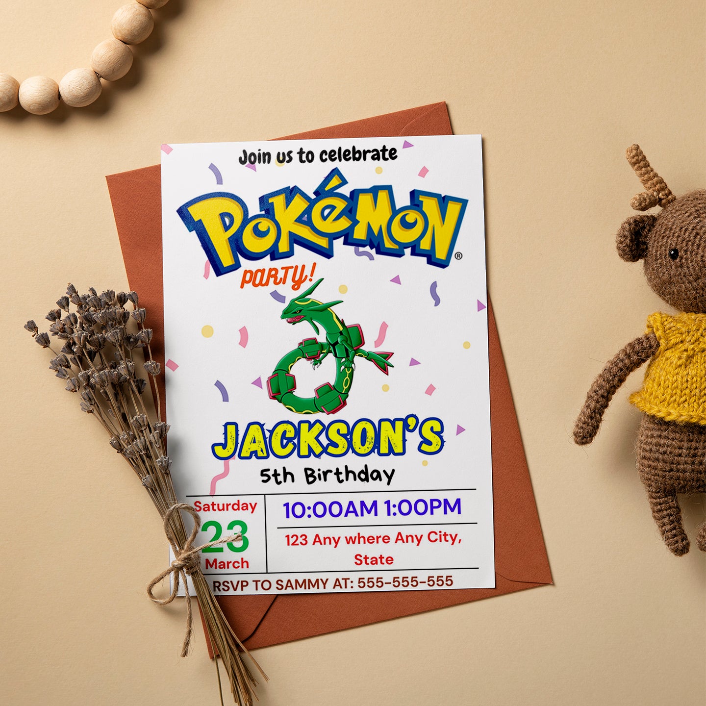 Rayquaza Birthday Invitation Template | Pokemon Invite - CreativeRino