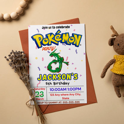 Rayquaza Birthday Invitation Template | Pokemon Invite - CreativeRino