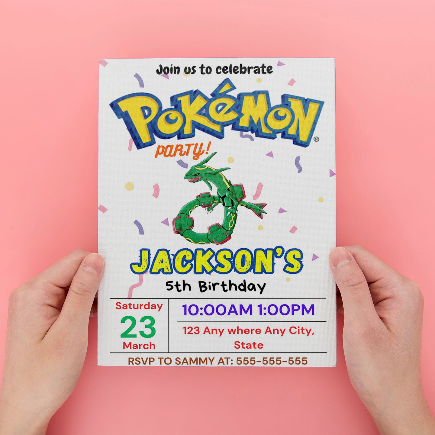 Rayquaza Birthday Invitation Template | Pokemon Invite - CreativeRino