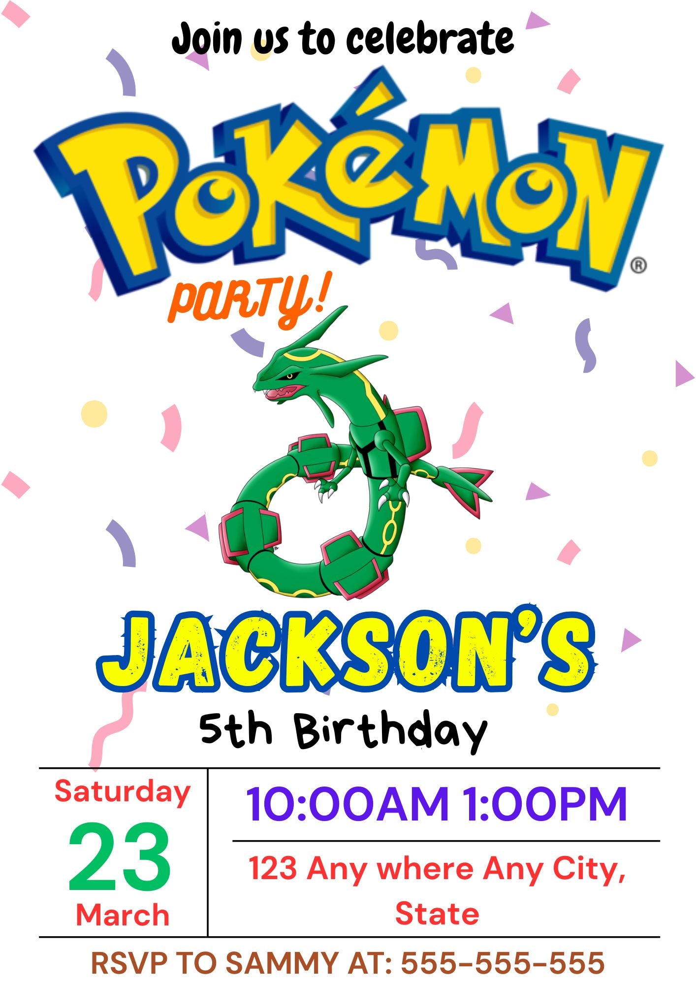 Rayquaza Birthday Invitation Template | Pokemon Invite - CreativeRino