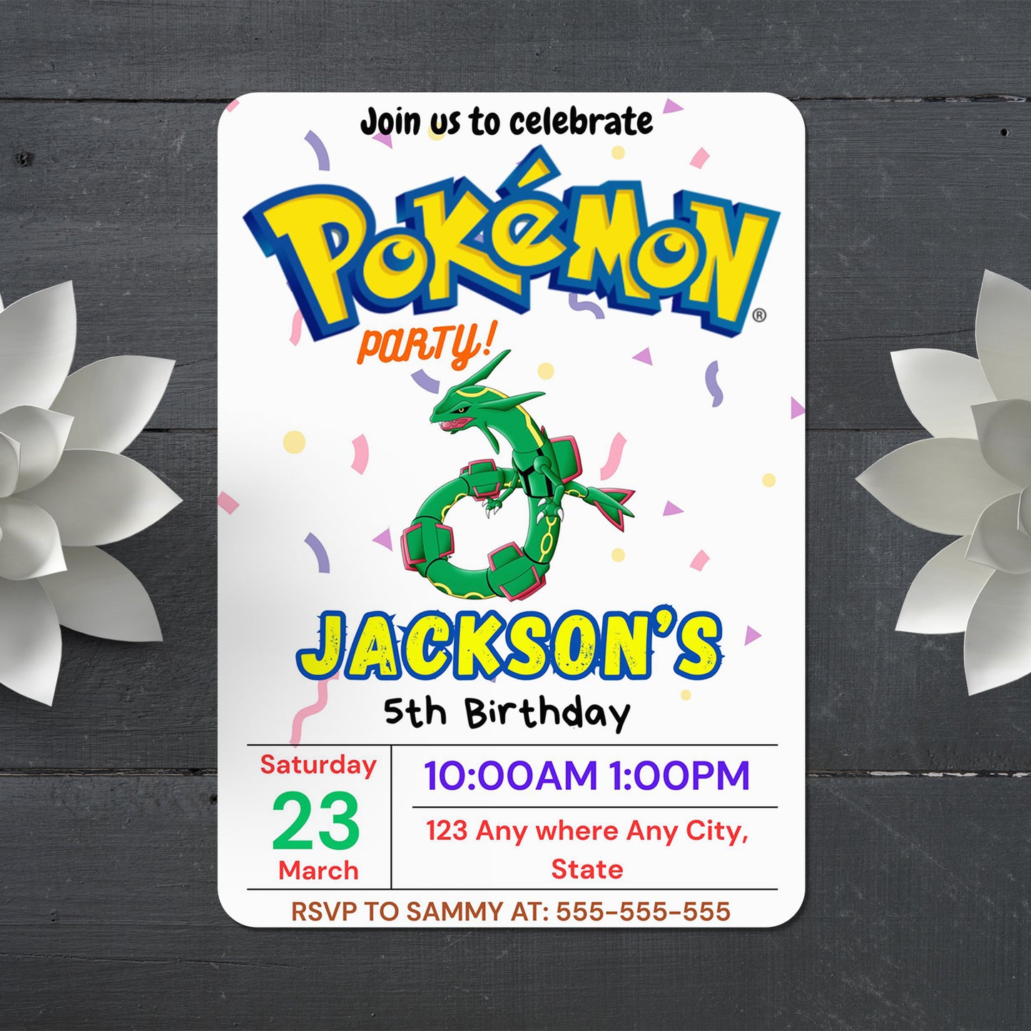 Rayquaza Birthday Invitation Template | Pokemon Invite - CreativeRino