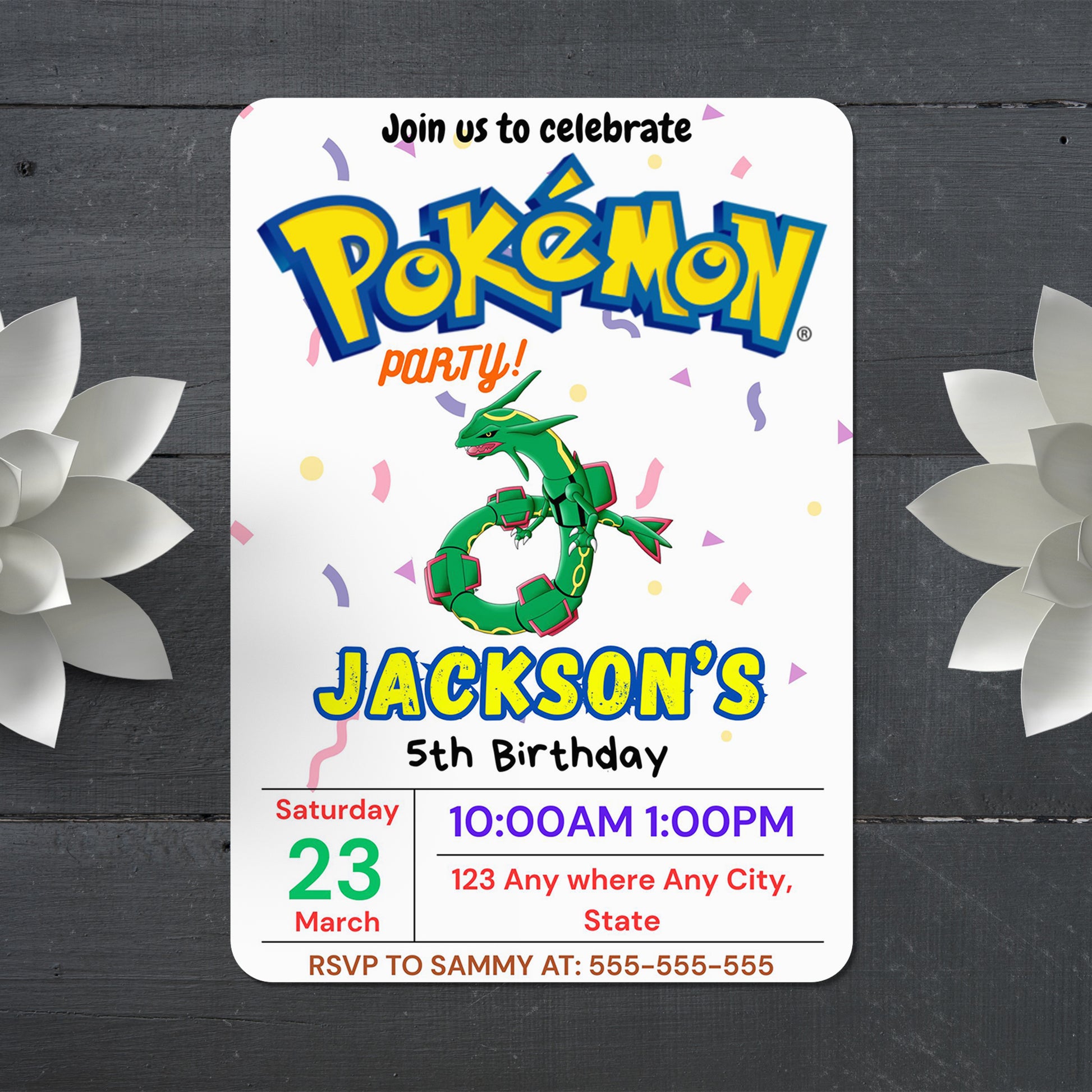 Rayquaza Birthday Invitation Template | Pokemon Invite - CreativeRino