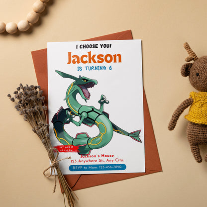 Rayquaza Birthday Party Invitation Template | Pokemon Invite - CreativeRino