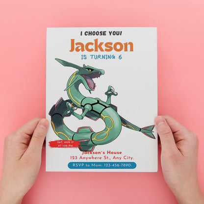 Rayquaza Birthday Party Invitation Template | Pokemon Invite - CreativeRino