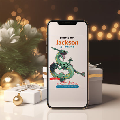 Rayquaza Birthday Party Invitation Template | Pokemon Invite - CreativeRino