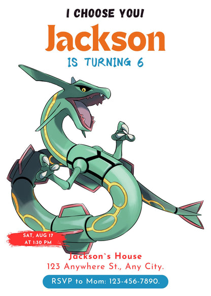 Rayquaza Birthday Party Invitation Template | Pokemon Invite - CreativeRino