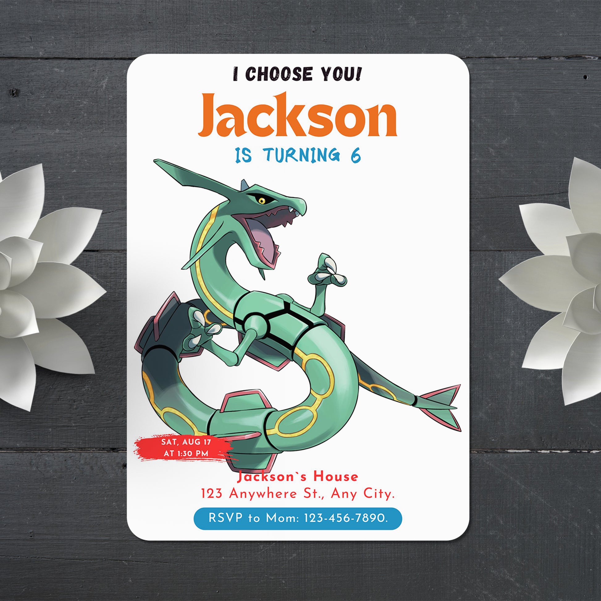 Rayquaza Birthday Party Invitation Template | Pokemon Invite - CreativeRino