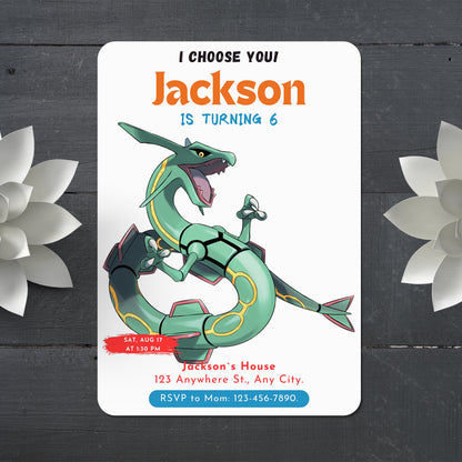 Rayquaza Birthday Party Invitation Template | Pokemon Invite - CreativeRino
