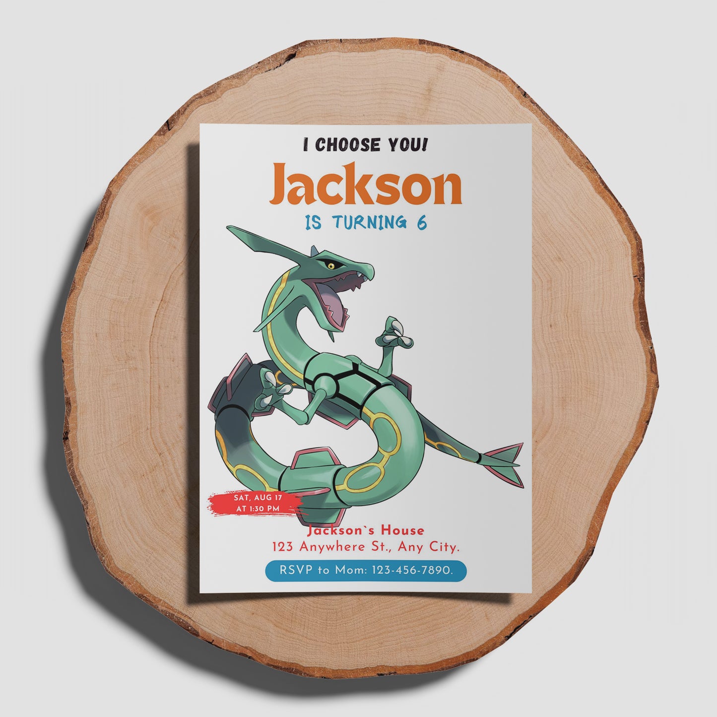 Rayquaza Birthday Party Invitation Template | Pokemon Invite - CreativeRino