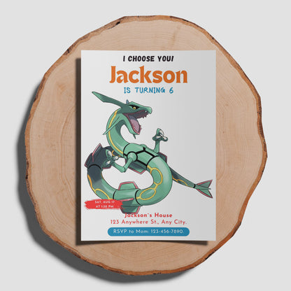 Rayquaza Birthday Party Invitation Template | Pokemon Invite - CreativeRino