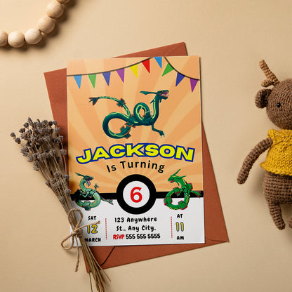 Rayquaza Pokemon Birthday Party Invitation Template - CreativeRino