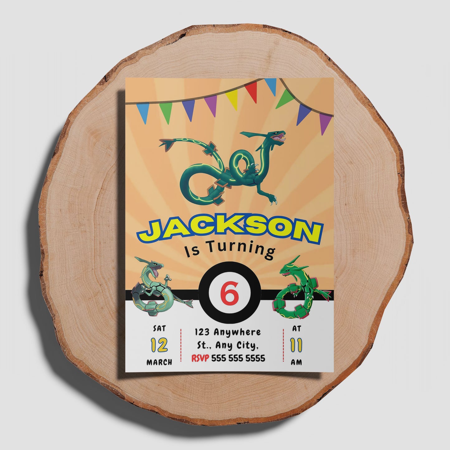 Rayquaza Pokemon Birthday Party Invitation Template - CreativeRino