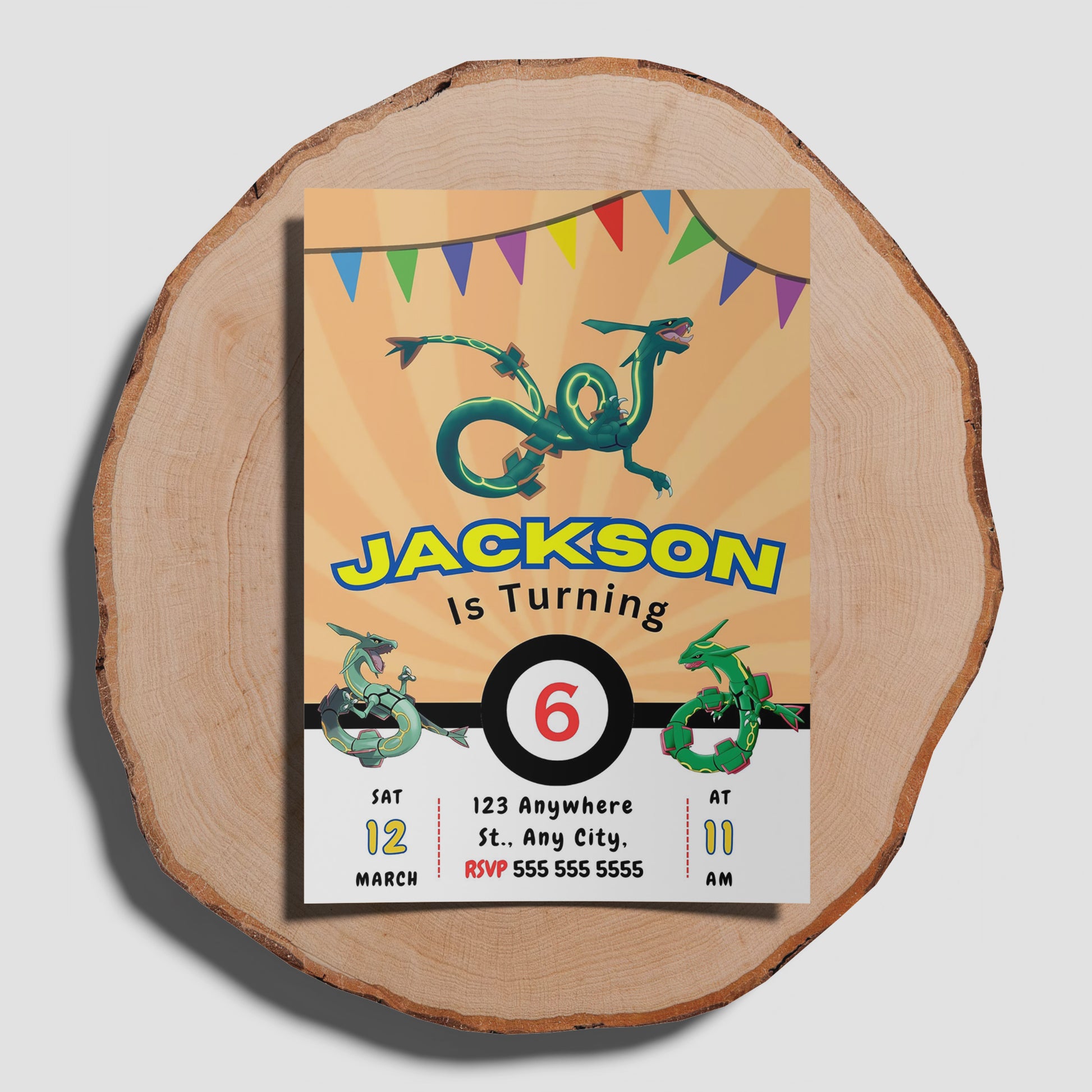 Rayquaza Pokemon Birthday Party Invitation Template - CreativeRino