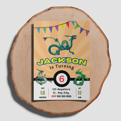 Rayquaza Pokemon Birthday Party Invitation Template - CreativeRino