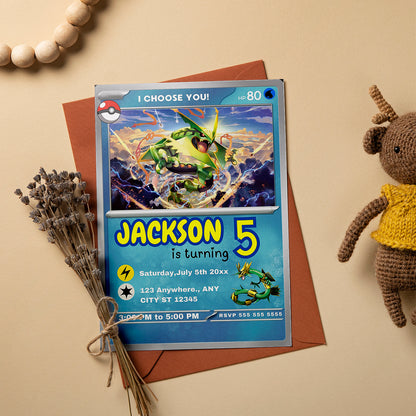 Rayquaza Invitation Template | Pokemon Card Birthday Invite - CreativeRino