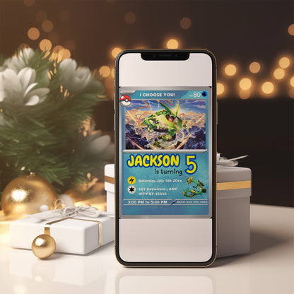 Rayquaza Invitation Template | Pokemon Card Birthday Invite - CreativeRino