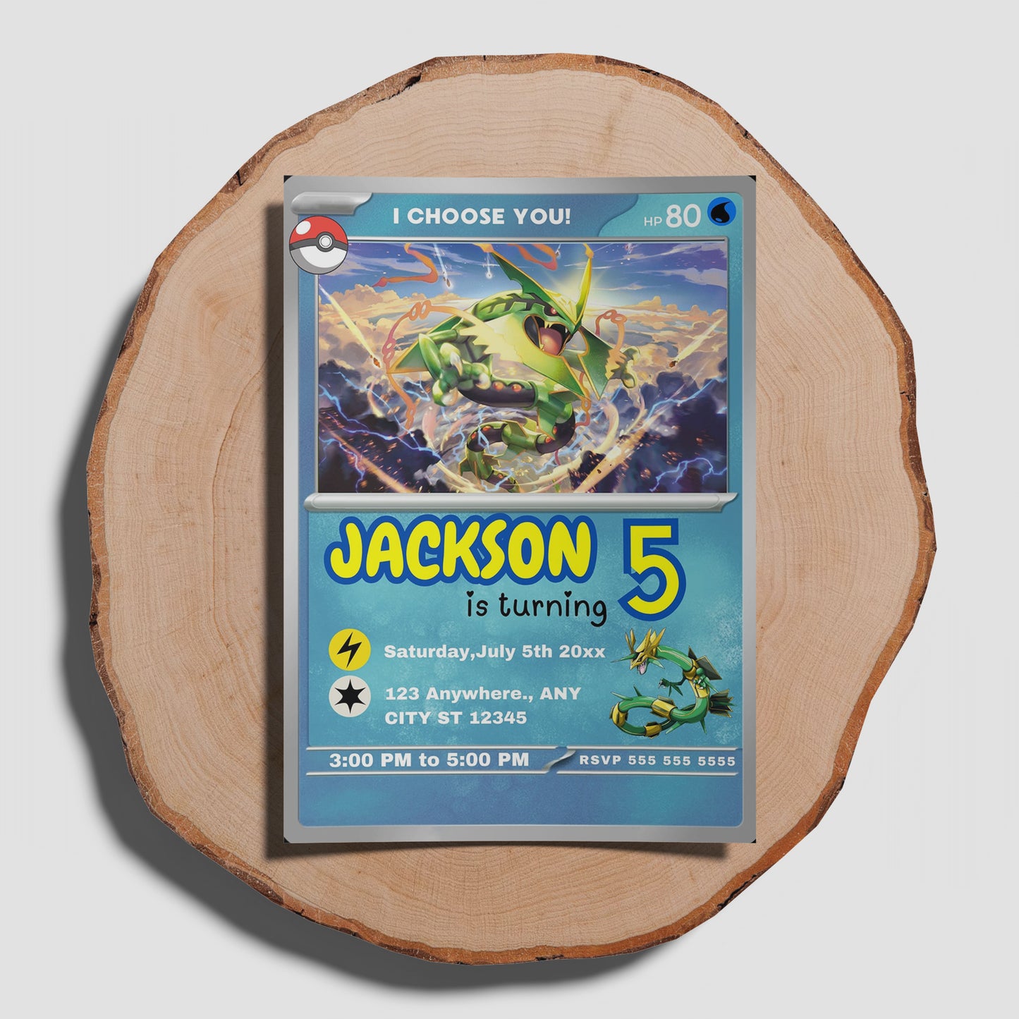 Rayquaza Invitation Template | Pokemon Card Birthday Invite - CreativeRino