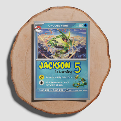 Rayquaza Invitation Template | Pokemon Card Birthday Invite - CreativeRino