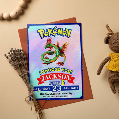 Rayquaza Invitation Template | Pokemon Birthday Invite - CreativeRino