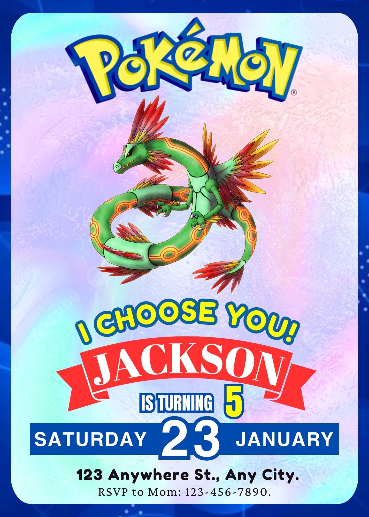 Rayquaza Invitation Template | Pokemon Birthday Invite - CreativeRino