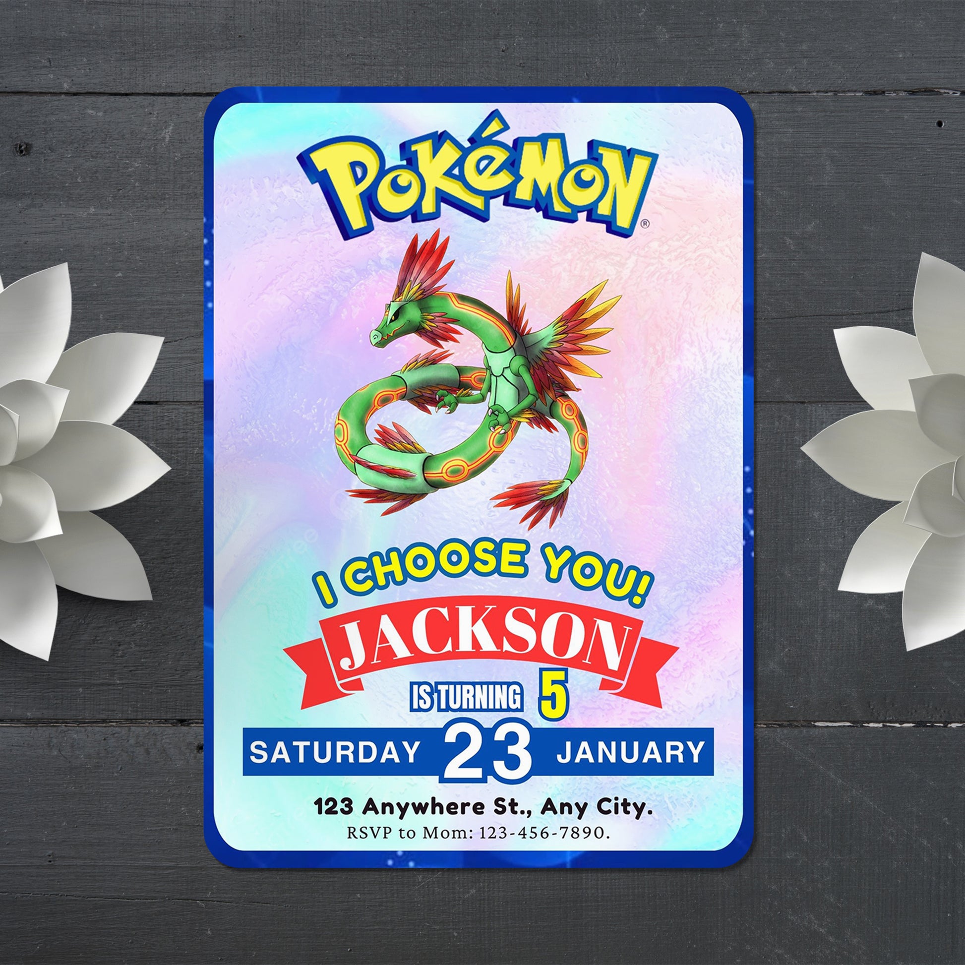 Rayquaza Invitation Template | Pokemon Birthday Invite - CreativeRino