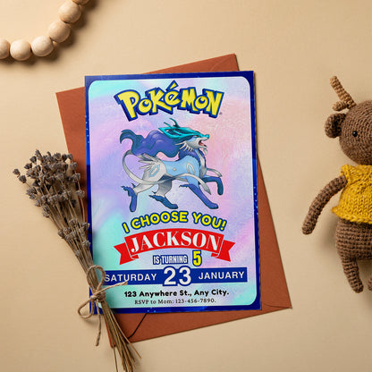 Suicune Invitation Template | Pokemon Birthday Invite - CreativeRino