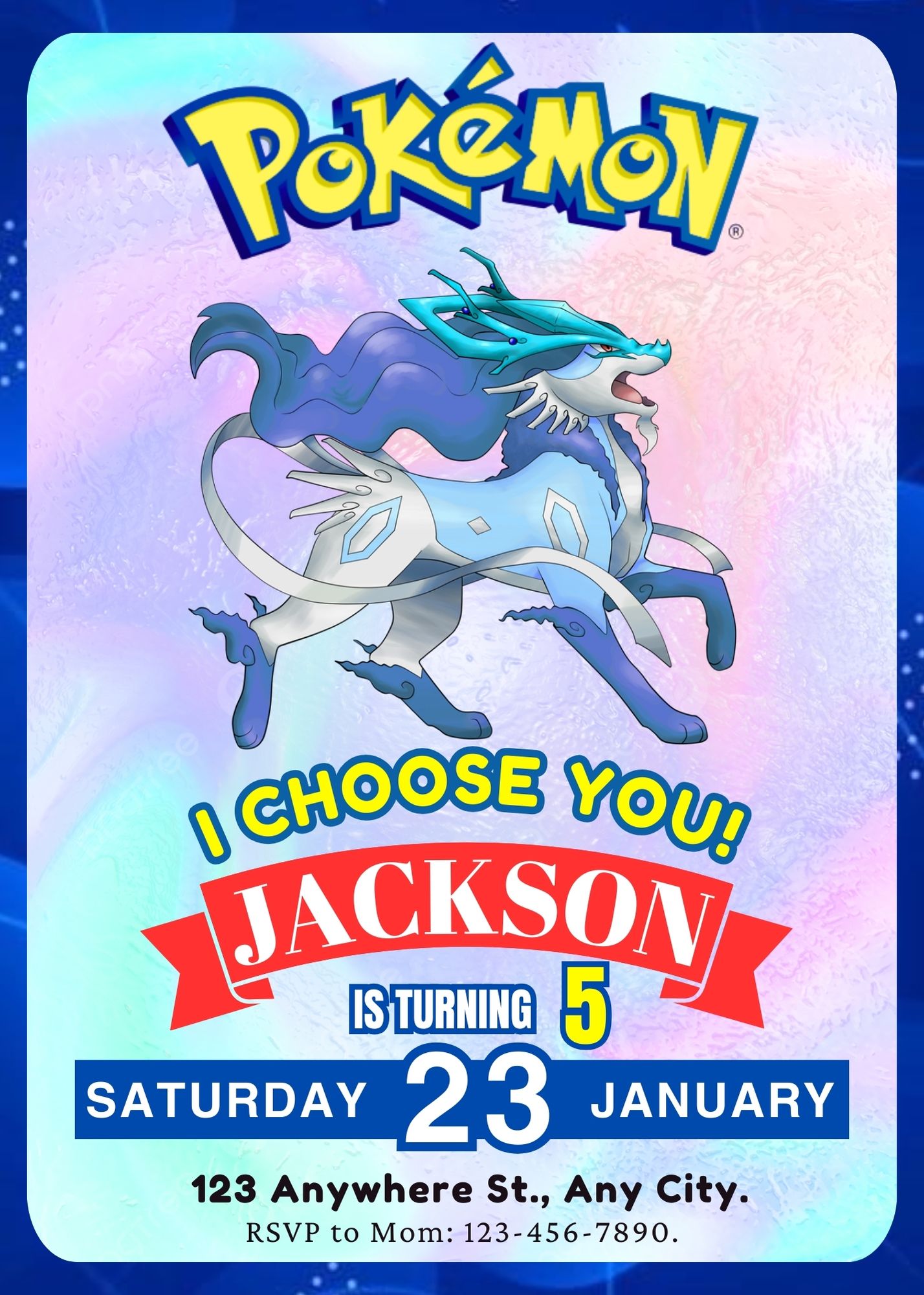 Suicune Invitation Template | Pokemon Birthday Invite - CreativeRino
