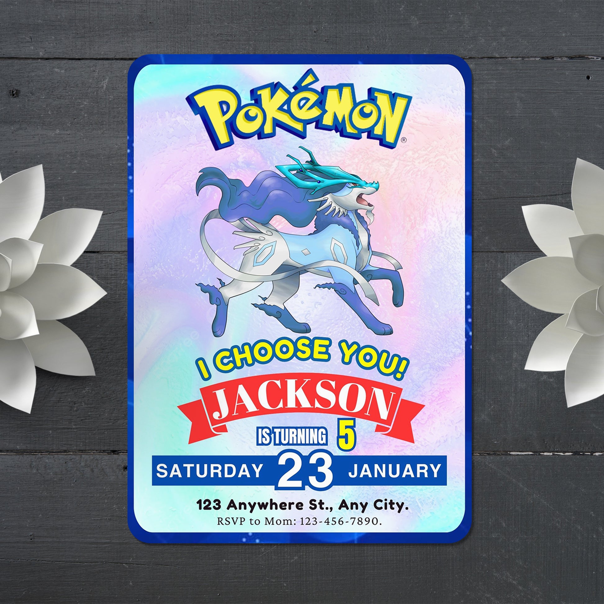 Suicune Invitation Template | Pokemon Birthday Invite - CreativeRino