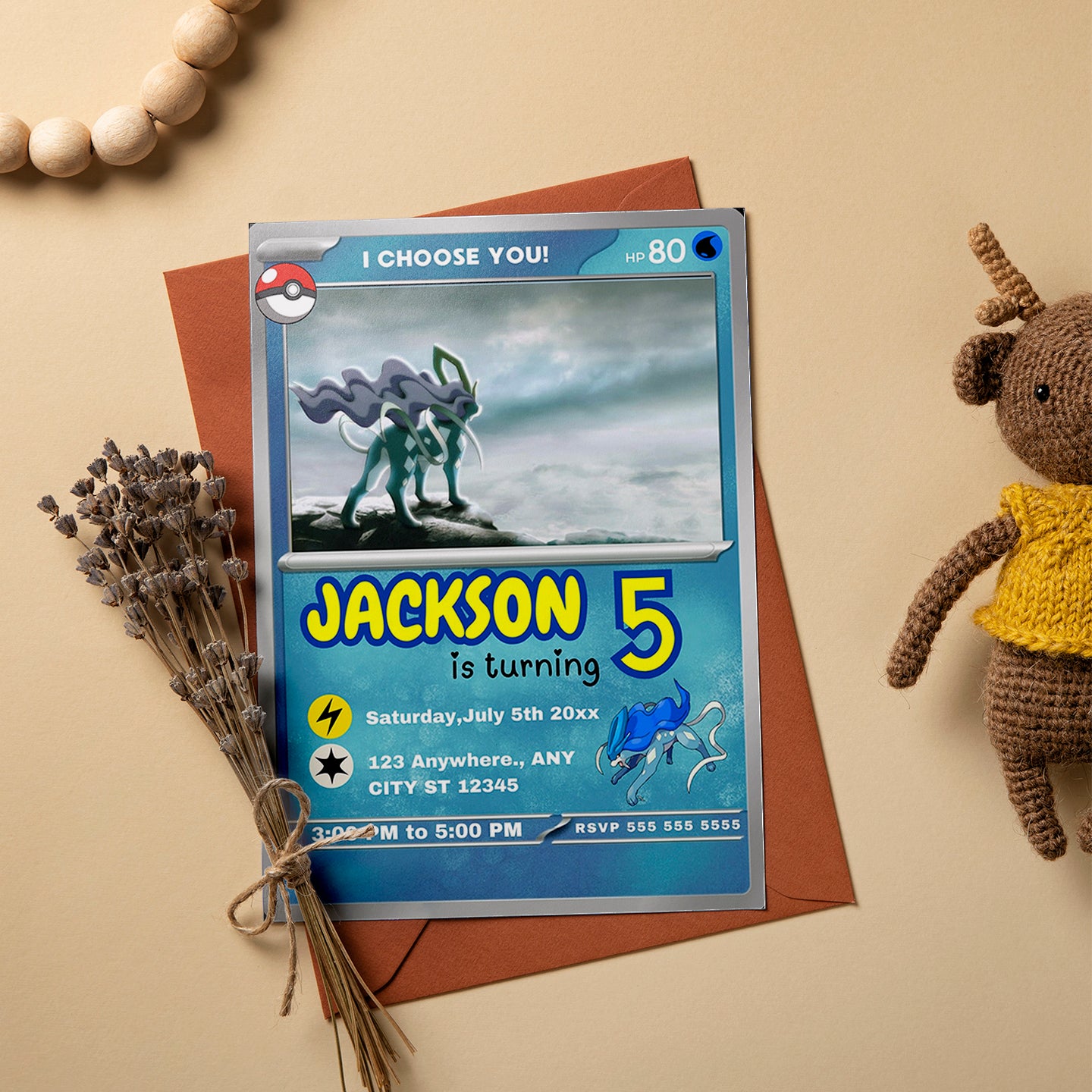 Suicune Invitation Template | Pokemon Card Birthday Invite - CreativeRino