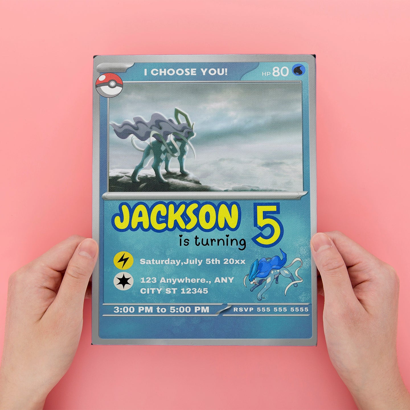 Suicune Invitation Template | Pokemon Card Birthday Invite - CreativeRino