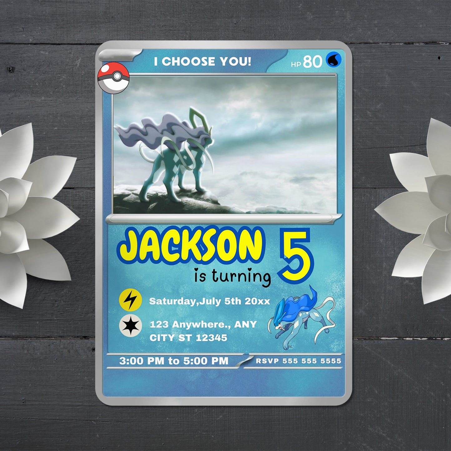 Suicune Invitation Template | Pokemon Card Birthday Invite - CreativeRino