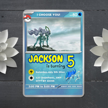 Suicune Invitation Template | Pokemon Card Birthday Invite - CreativeRino